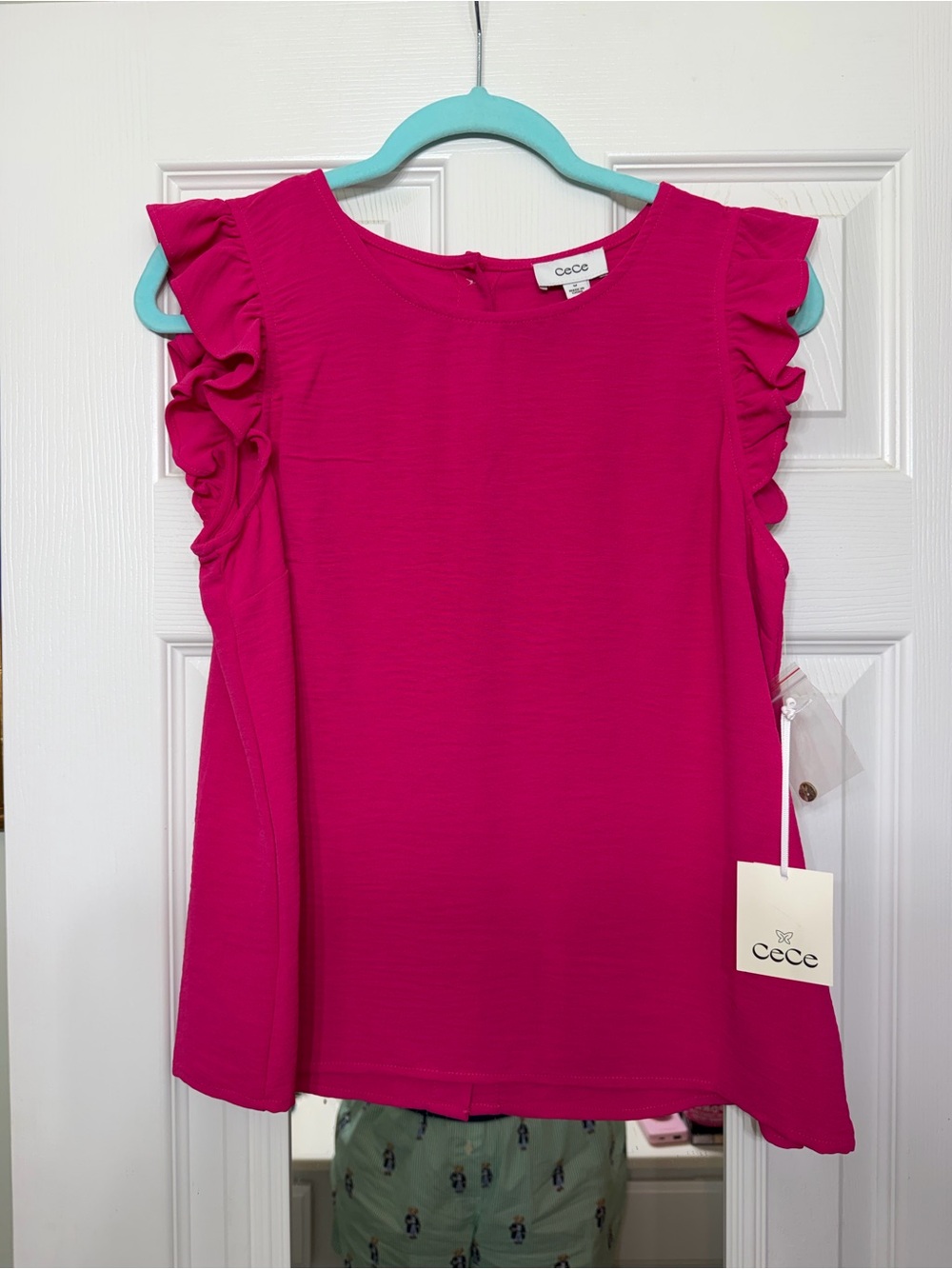 CeCe Women's Ruffled Sleeve Tank Top in Fuchsia Pink NWT